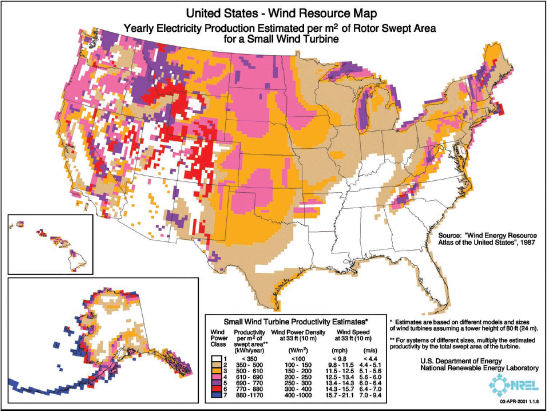 Map of Best Locations for Wind Power | Wind Power | Solar Power |